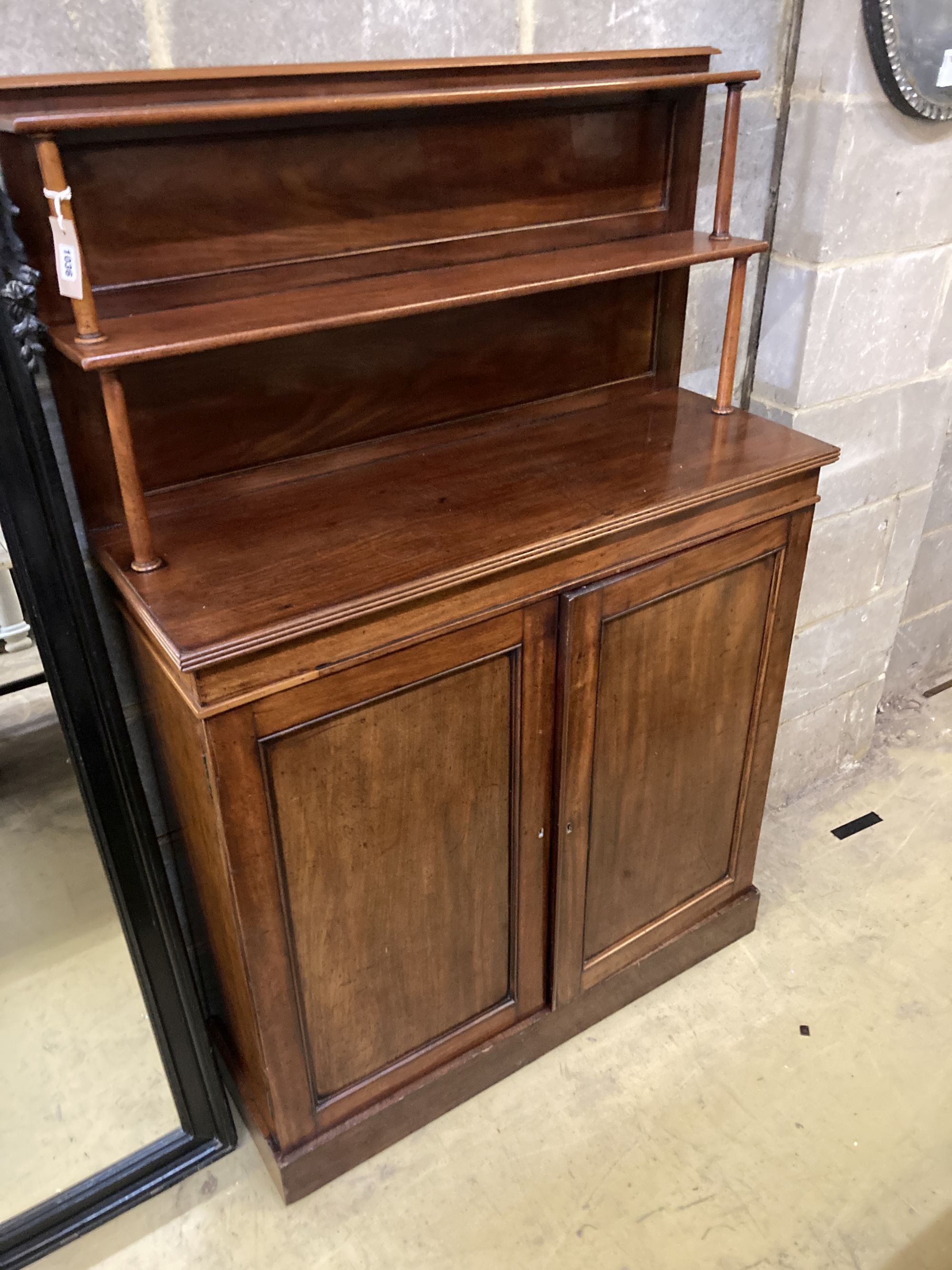 An early Victorian mahogany chiffonier, width 96cm, depth 32cm, height 146cm